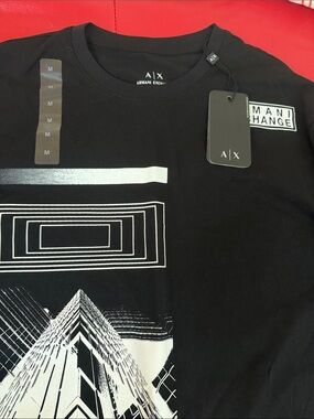 Armani Exchange Black Tee with White Geometric Graphic